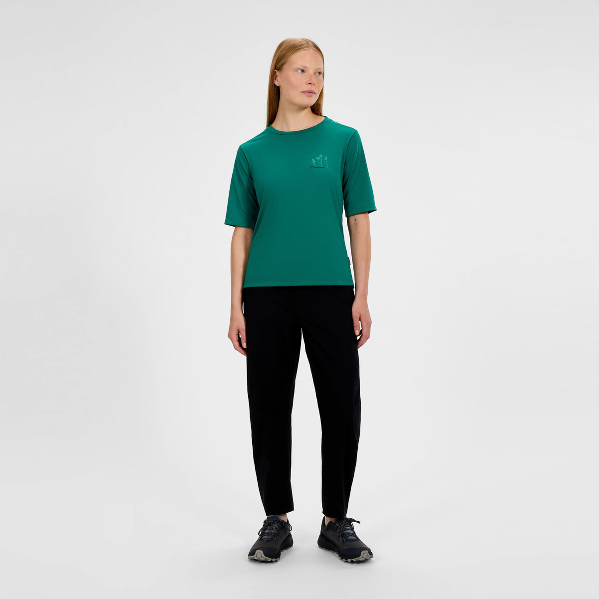 Damen-T-Shirt mit kurzem Arm und Sonnenhut-Motiv – Grün
