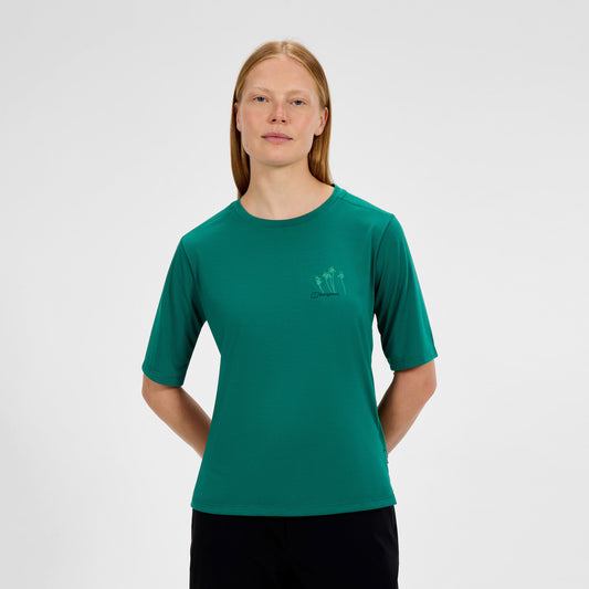 Damen-T-Shirt mit kurzem Arm und Sonnenhut-Motiv – Grün