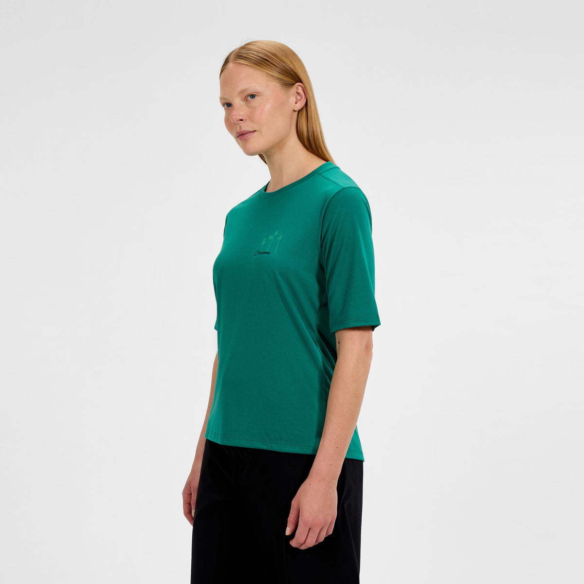 Damen-T-Shirt mit kurzem Arm und Sonnenhut-Motiv – Grün