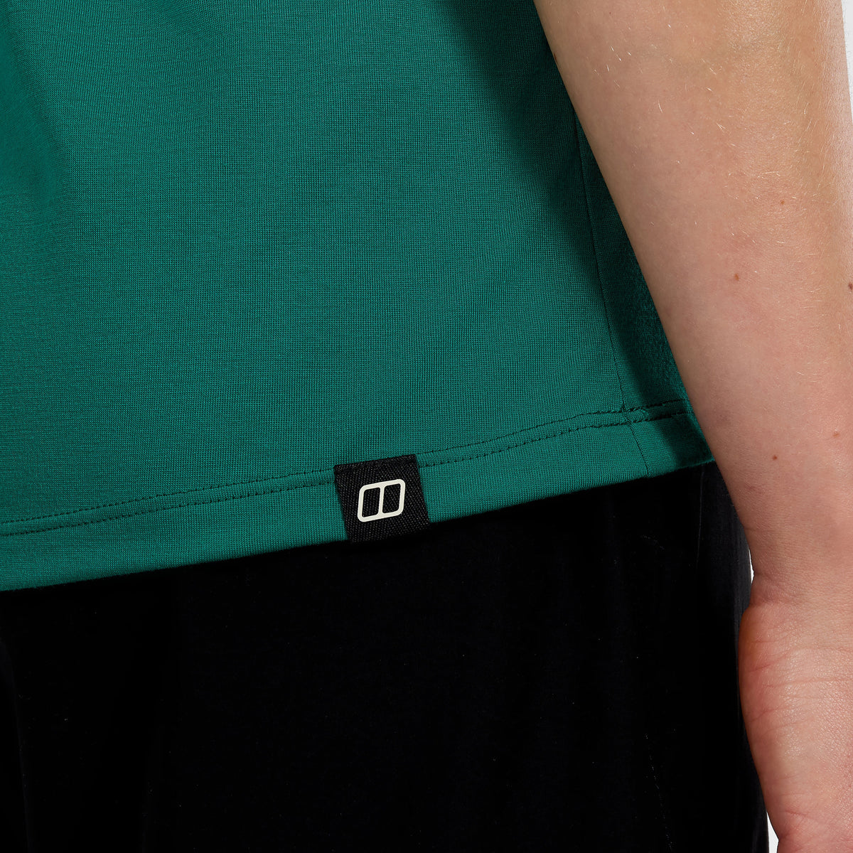 Damen-T-Shirt mit kurzem Arm und Sonnenhut-Motiv – Grün