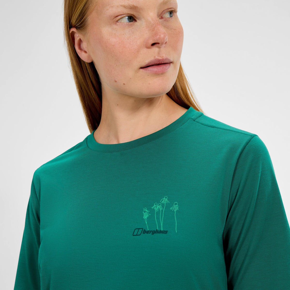Damen-T-Shirt mit kurzem Arm und Sonnenhut-Motiv – Grün