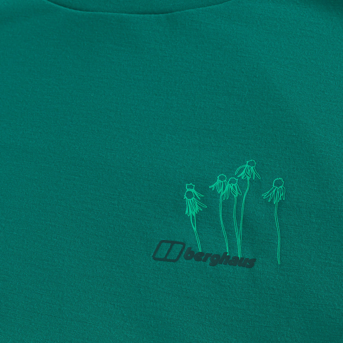 Damen-T-Shirt mit kurzem Arm und Sonnenhut-Motiv – Grün